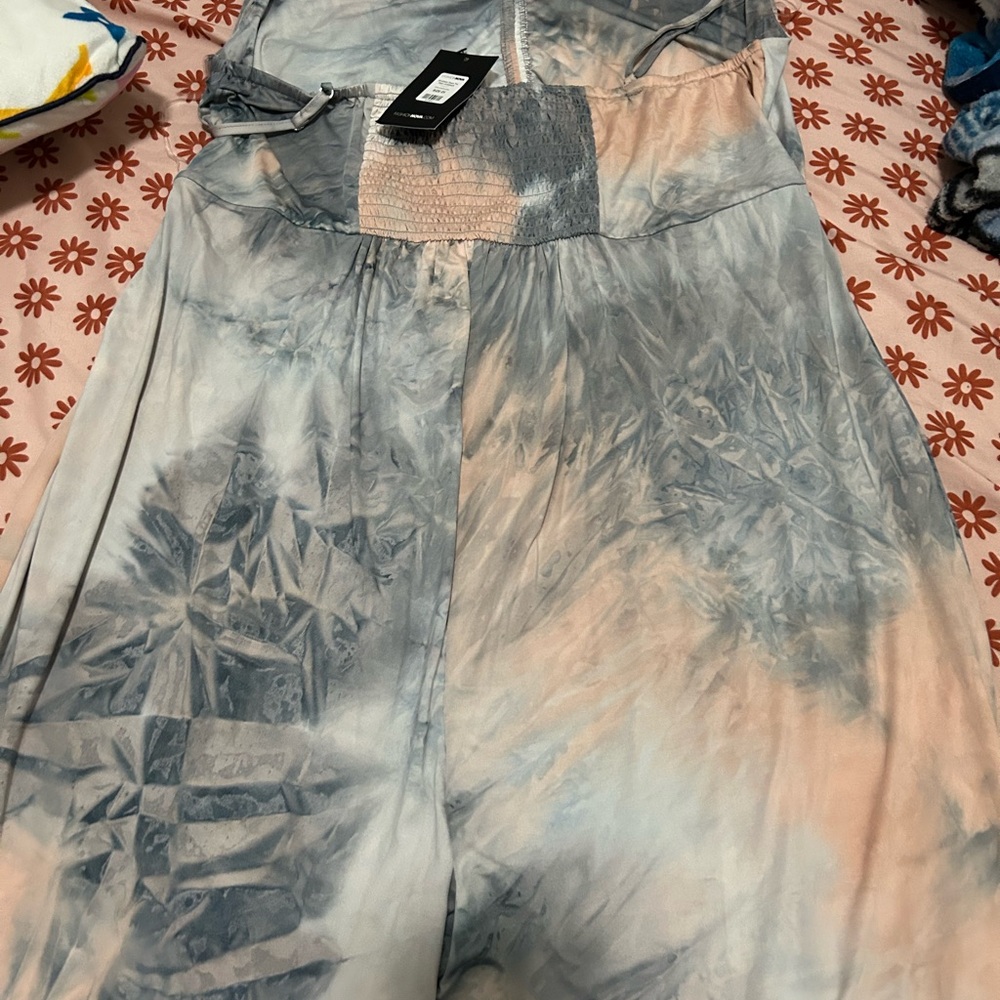 Blue and Cream Tie-Dye Jumpsuit - Picture 7 of 11